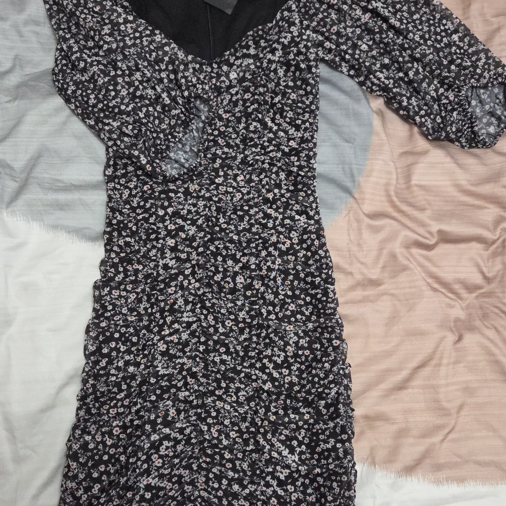 Dynamite Black Floral Long Sleeve Dress